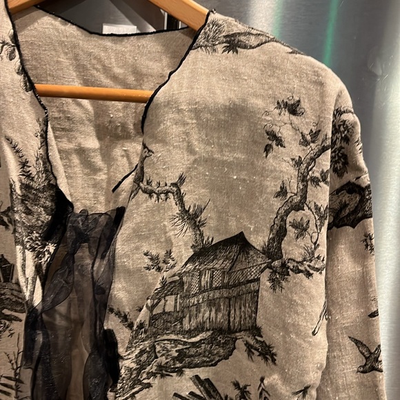 LOUIS SIMON for La Libellule TAN designer ASIAN BLAZER JACKET black ribbon ties - Picture 13 of 16